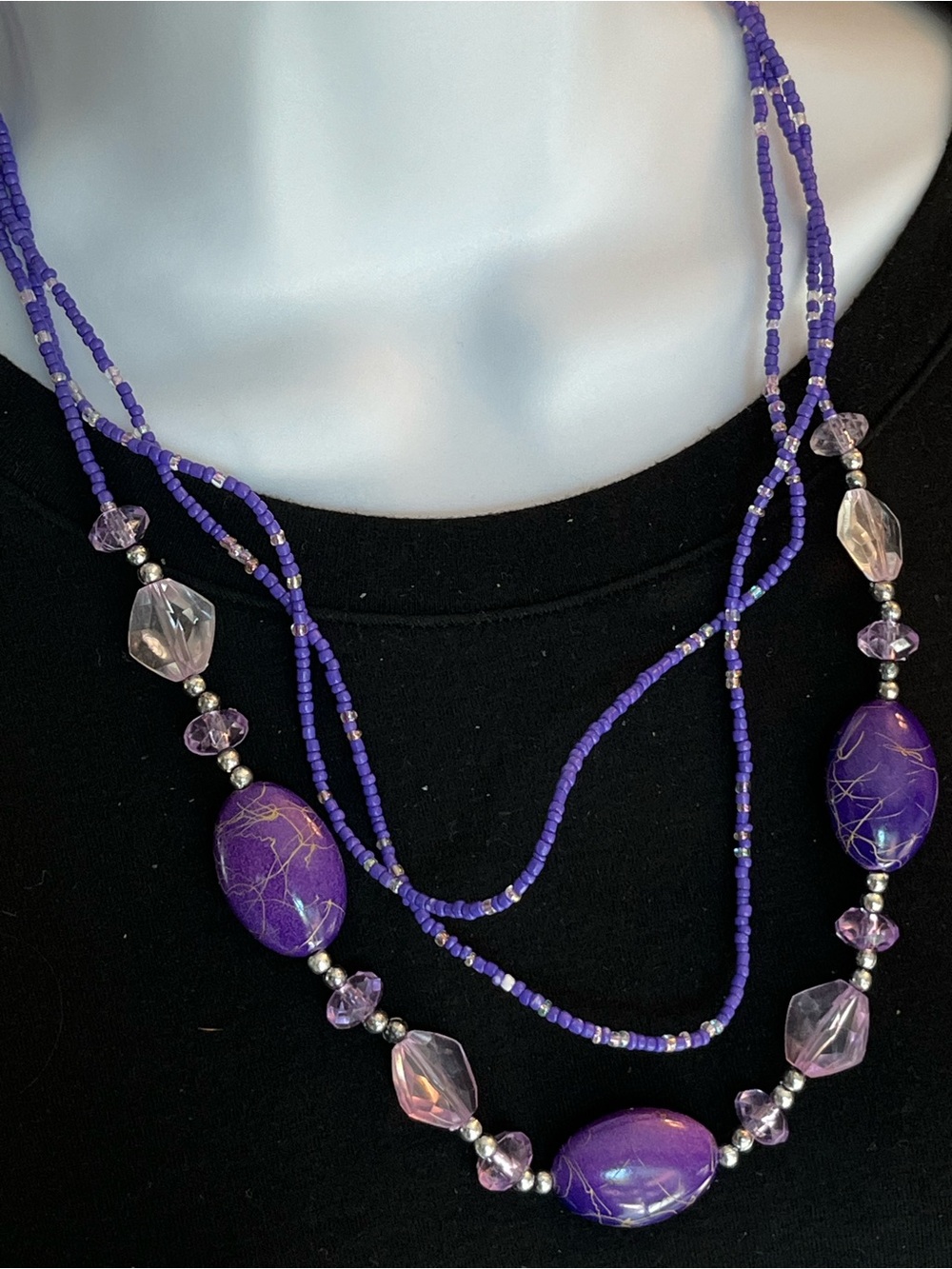 Purple Beaded Multi-Strand Necklace